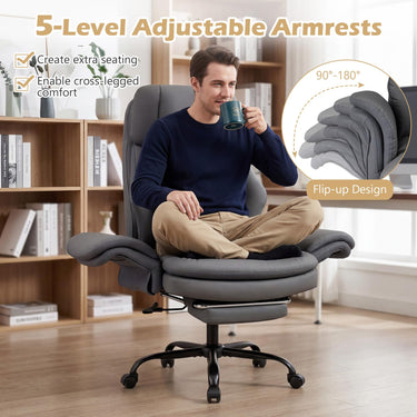 Ergonomic Cross Legged Office Chair with Retractable Footrest and 5 Wheels