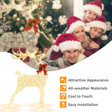 Christmas Lighted Reindeer with 120 LED Bulbs 4 Ground Stakes and 10 Zip Ties