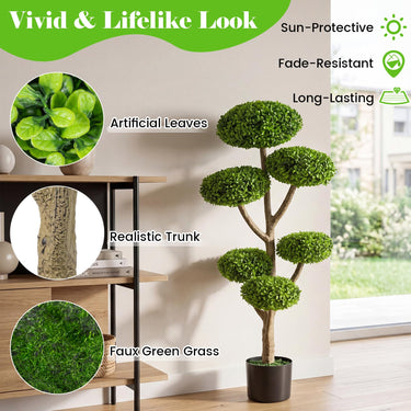 45" Artificial Sesame Leaf Topiary Tree, Indoor Outdoor 6 Balls Fake Plants
