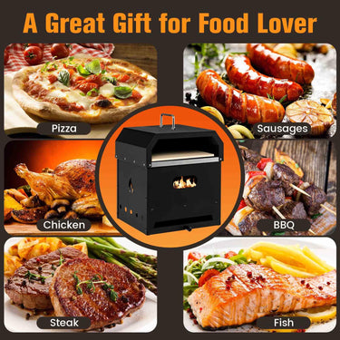 4-in-1 Multipurpose Outdoor Pizza Oven 2-Layer Detachable Grill Oven & Fire Pit w/Pizza Stone