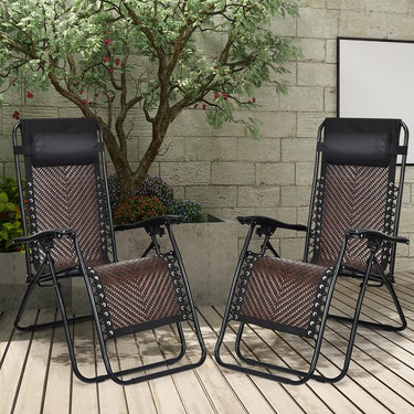 Rattan Zero Gravity Lounge Chair, Outdoor Folding Lounge Chair w/Removable Head Pillow