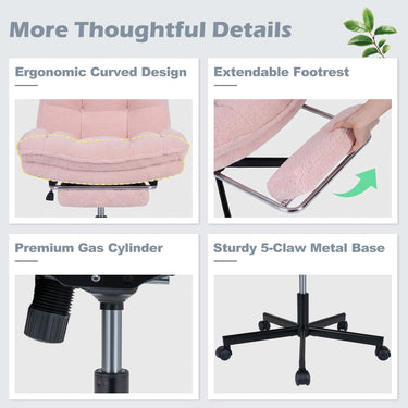Teddy Plush Office Chair with Footrest and Adjustable Height Ergonomic Reclining Swivel Vanity Chair