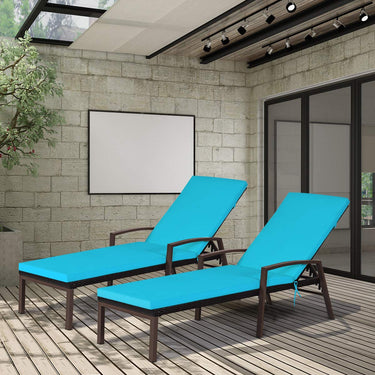 2PCS Patio Rattan Chaise Lounge Chair, Outdoor Reclining Chaise with Cushion & Armrest - PatiojoyAU