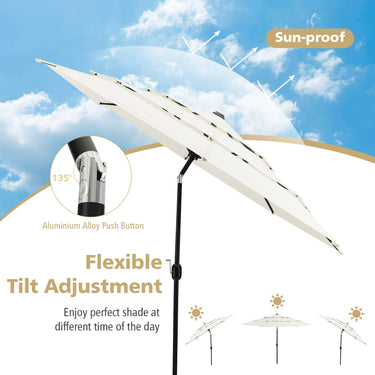 3M 3-Tier Patio Umbrella, Double Vented Outdoor Umbrella w/Push Button Tilt