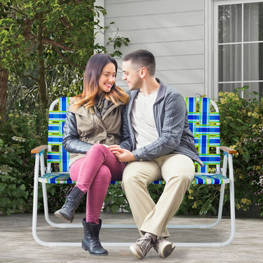 Outdoor Double Camping Chair, Folding Webbing Beach Chair, Water-proof Lawn Chair with Armrest