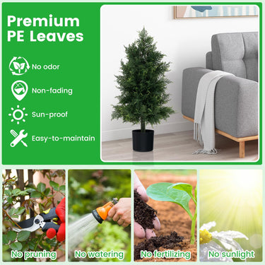 Artificial Cedar Topiary Tree Fake Pine Tree with Plastic Nursery Pot Non-Fading & Sun-Proof Leaves