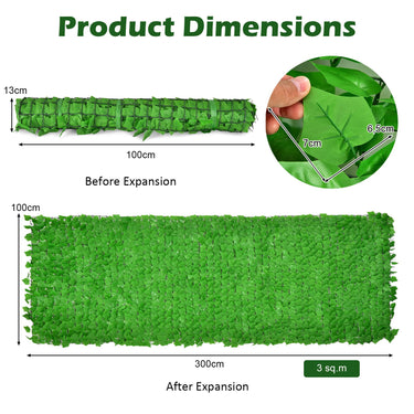 300 x 100 cm Artificial Hedge Fence, Faux Privacy Fence W/ 1908 Sweet Potato Leaves