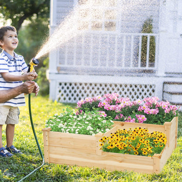 3-Tier Raised Garden Bed, Fir Wood Elevated Flower Box with Open-Ended Base & Plug-in Connector