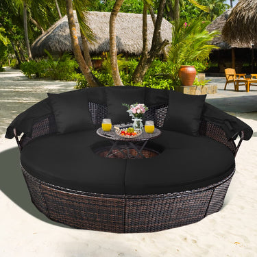 Patio Rattan Round Daybed with Retractable Canopy