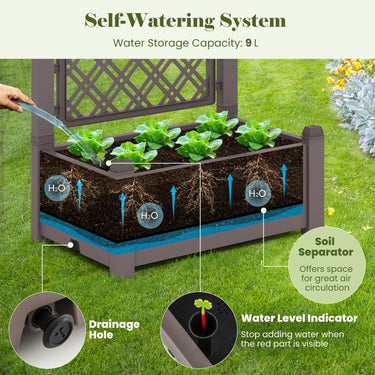 Outdoor Planter Box with 3-Height Trellis, Self-Watering Raised Garden Bed Trellis with Water Level Indicator - PatiojoyAU