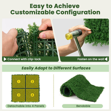 12 Pieces 51 x 51cm Artificial Grass Wall Panels, Faux Green Moss Panels - PatiojoyAU