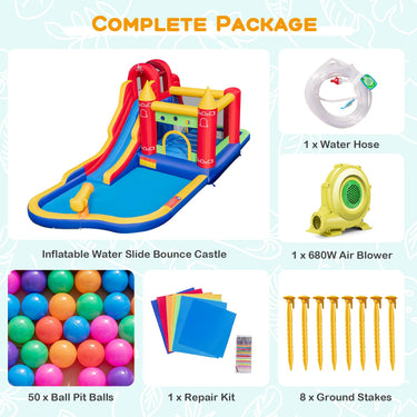 Inflatable Water Slide, Outdoor Water Park Bouncy House with Ring-tossing