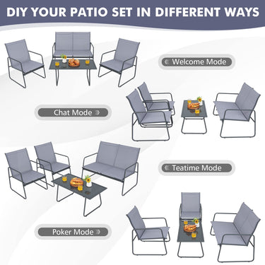4-Piece Metal Patio Furniture Chat Set Outdoor Conversation Table Garden