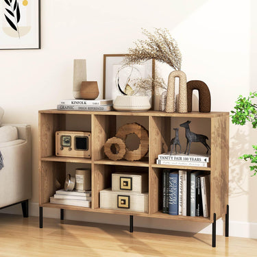 6-Cube Wooden Open Bookshelf with 5 Metal Legs