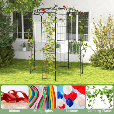Birdcage Shape Arch,286 cm High x 206cm Wide, Heavy-Duty Wrought Metal Arbor for Climbing Plants - PatiojoyAU
