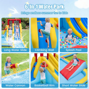 7 in 1 Inflatable Water Park Dual Long Slide Jumping Bounce House