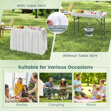 Portable Outdoor Cooler Table with Drain and Removable Matching Skirt