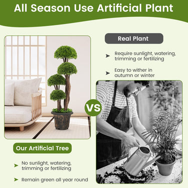 90 cm Artificial Cedar Topiary Tree with Rattan Trunk Cement Filled Pot