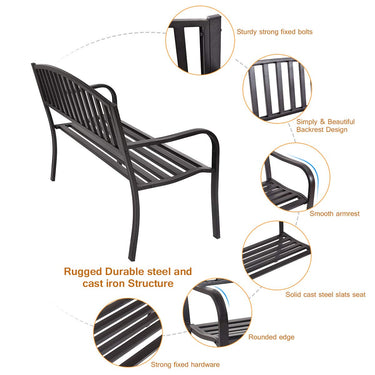 240KG Loaded Steel Garden Bench, Outdoor Patio Bench with Streak Design, Robust Steel Frame - PatiojoyAU