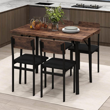 5-Piece Dining Table Set Industrial Kitchen Table and 4 PU Leather Upholstered Chairs