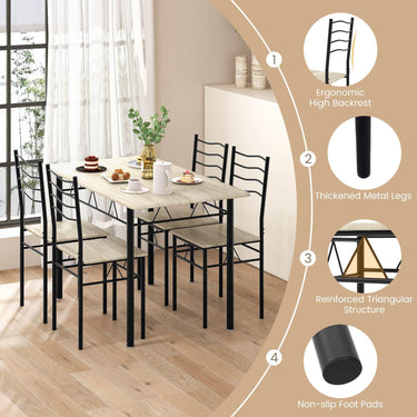 5 Pieces Dining Table Set with Rectangular Tabletop & 4 High Backrest Chairs