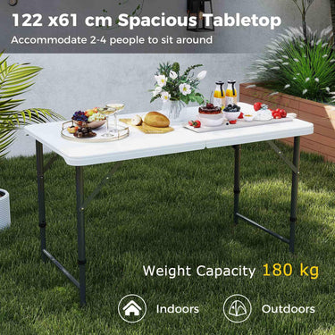 122cm Portable Camping Adjustable Fold-in-Half Table with HDPE Tabletop