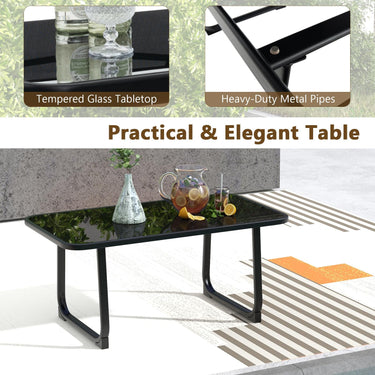 4 Piece Patio Conversation Set, Metal Chair & Table Set w/Breathable Fabric Seat, Tempered Glass Tabletop - PatiojoyAU
