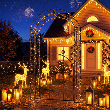 84'' Garden Arbor with Gate for Climbing Plants Vines Roses, Wedding Archway for Ceremony