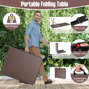 180cm Outdoor Portable Folding Table with HDPE Rattan-Like Tabletop