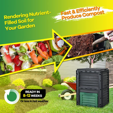 Garden Compost Bin, 80-Gallon/300L Outdoor Composter W/Large Openable Lid & Bottom Exit Door