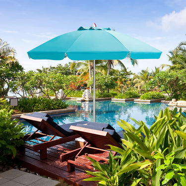198cm Beach Umbrella with Sand Anchor & Push Button Tilt UPF 50+ Protection
