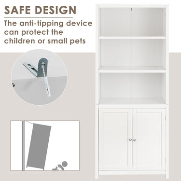 3-Shelf Bookcase with Double Doors & Adjustable Shelves & Cabinet