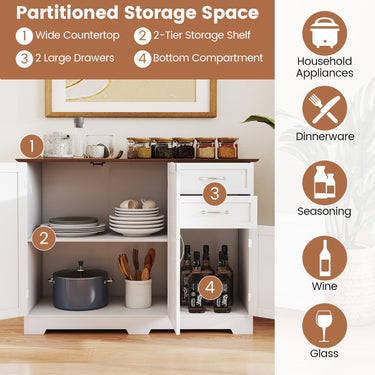 Modern Storage Buffet Cabinet with 2 Drawers and Adjustable Shelf