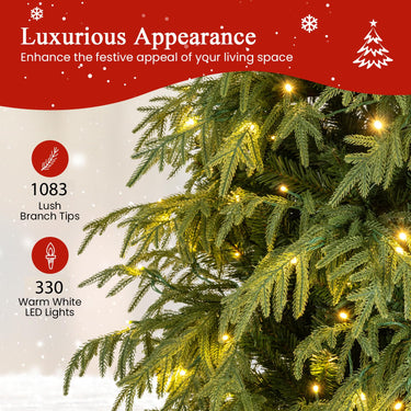 210cm Pre-Lit Artificial Christmas Tree with1083 Tips, 330 LEDs