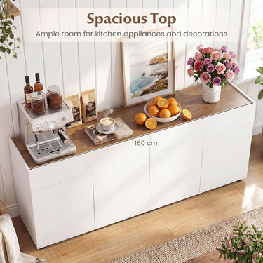 160cm Sideboard Buffet Cabinet with Storage, Modern Wooden Coffee Bar Cabinet with Push-to-Open Doors
