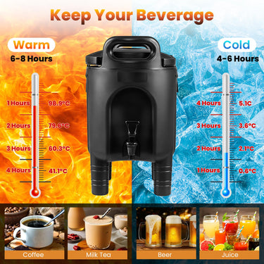 10L Insulated Beverage Dispenser, Commercial Coffee Tea Iced Thermal Drink Server Container with Handles
