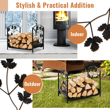 Firewood Log Rack, for Indoor Outdoor Steel Log Holder w/50 kg Load Capacity - PatiojoyAU