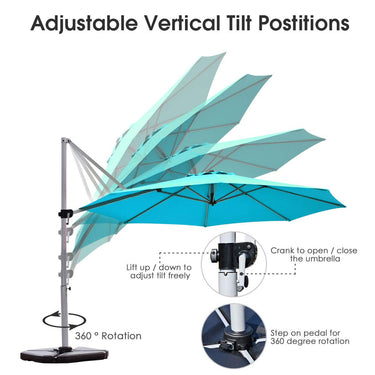 11ft Patio Offset Umbrella, Round Cantilever Umbrella with Heavy-Duty Aluminum Pole & 360° Rotation