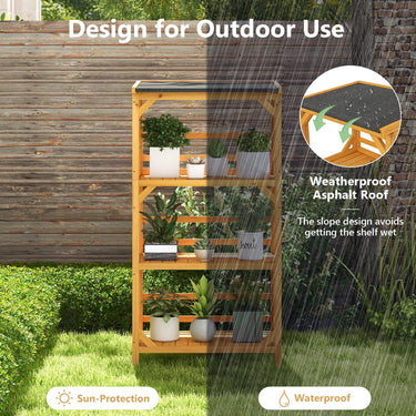 3-Tier Plant Stand, Outdoor Storage Shelf, Wooden Storage Rack with Weatherproof Asphalt Roof - PatiojoyAU