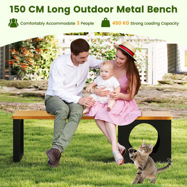 150 CM Long Outdoor Metal Bench with Cat House and 3-Person Seating