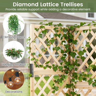 Corner Raised Garden Bed w/Trellises, Elevated Wooden Planter Box