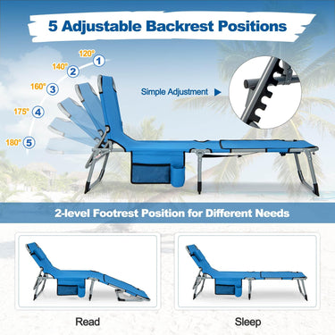 Outdoor Folding Chaise Lounge Chair, 5-Position Lounge Chair with Adjustable Footrest