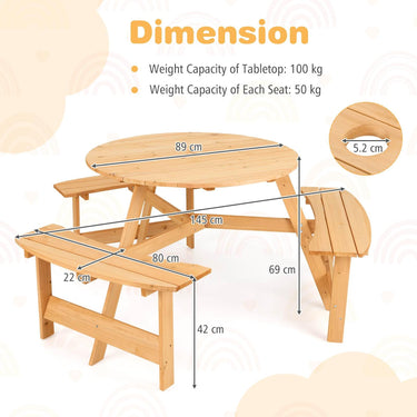 6 Person Kids Outdoor Wooden Picnic Table and Bench Set with Umbrella Hole