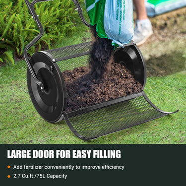 Compost Spreader, 68CM Peat Moss Spreader w/Upgrade Side Latches & U-Shape Handle - PatiojoyAU