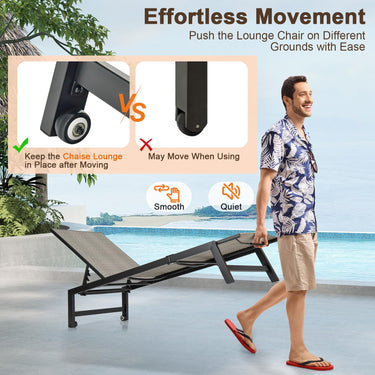 Patio Galvanized Steel Chaise Lounge with Wheels, 180 KG Max Load Outdoor PE Rattan Recliner Chair - PatiojoyAU