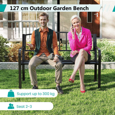 Outdoor Bench 127cm Garden Bench with Slatted Backrest and Curved Armrests