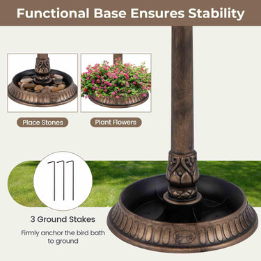 Outdoor Solar Lighted Bird Bath, 3-in-1 Pedestal Bird Feeder