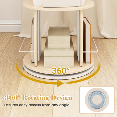 4-Tier Rotating Bookshelf Tower with Display Stands 360° Spinning Bookcase with Side Rails