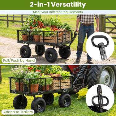 Heavy Duty Metal Garden Cart, 880 lbs Utility Wagon Flatbed with Removable Oxford Cloth Liner