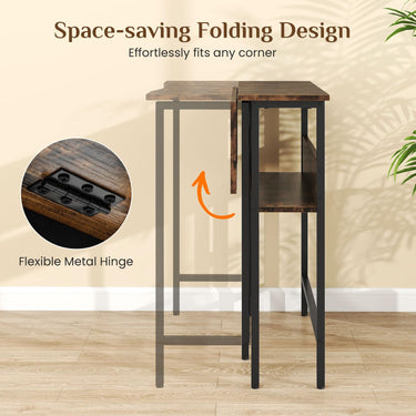 Small Folding Desk with Storage Shelf and Drop Leaf for Home Office